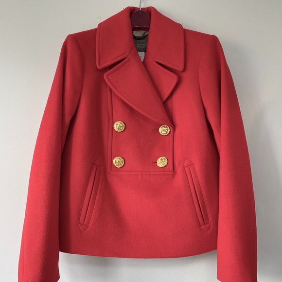 J. Crew Red Pea Coat - Picture 1 of 8